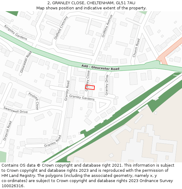 2, GRANLEY CLOSE, CHELTENHAM, GL51 7AU: Location map and indicative extent of plot