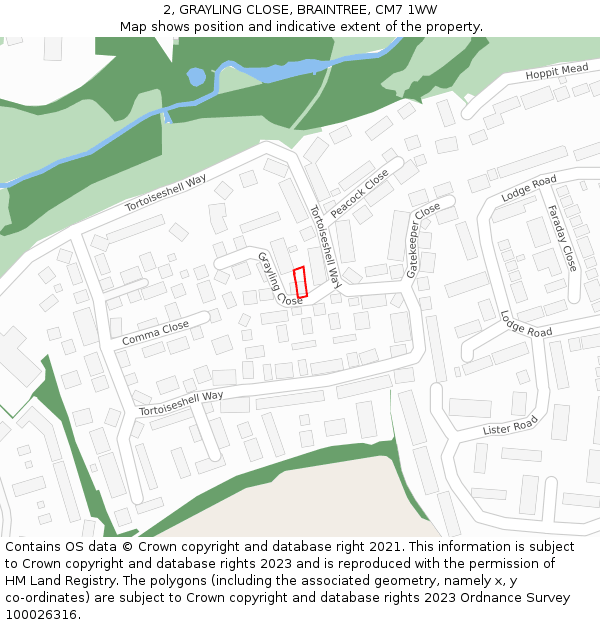 2, GRAYLING CLOSE, BRAINTREE, CM7 1WW: Location map and indicative extent of plot