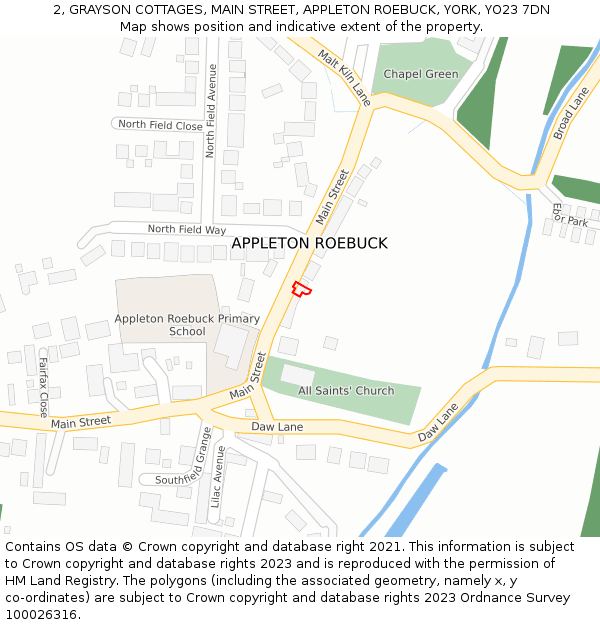 2, GRAYSON COTTAGES, MAIN STREET, APPLETON ROEBUCK, YORK, YO23 7DN: Location map and indicative extent of plot