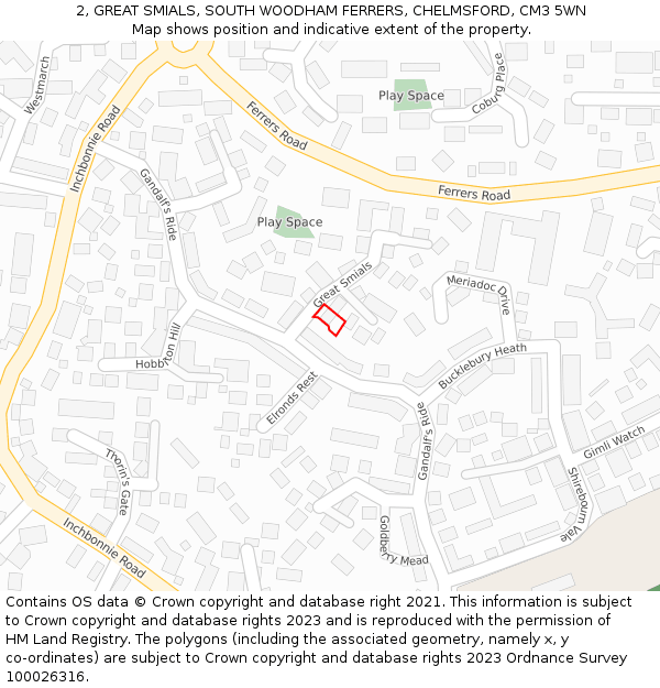 2, GREAT SMIALS, SOUTH WOODHAM FERRERS, CHELMSFORD, CM3 5WN: Location map and indicative extent of plot