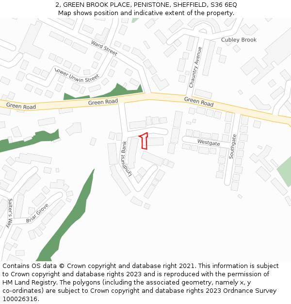 2, GREEN BROOK PLACE, PENISTONE, SHEFFIELD, S36 6EQ: Location map and indicative extent of plot