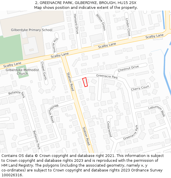 2, GREENACRE PARK, GILBERDYKE, BROUGH, HU15 2SX: Location map and indicative extent of plot