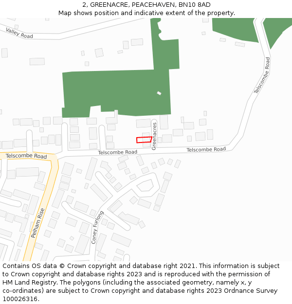 2, GREENACRE, PEACEHAVEN, BN10 8AD: Location map and indicative extent of plot