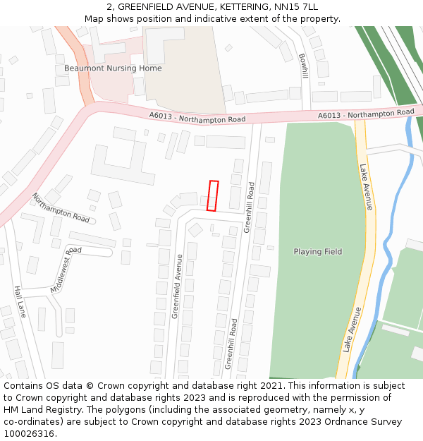 2, GREENFIELD AVENUE, KETTERING, NN15 7LL: Location map and indicative extent of plot