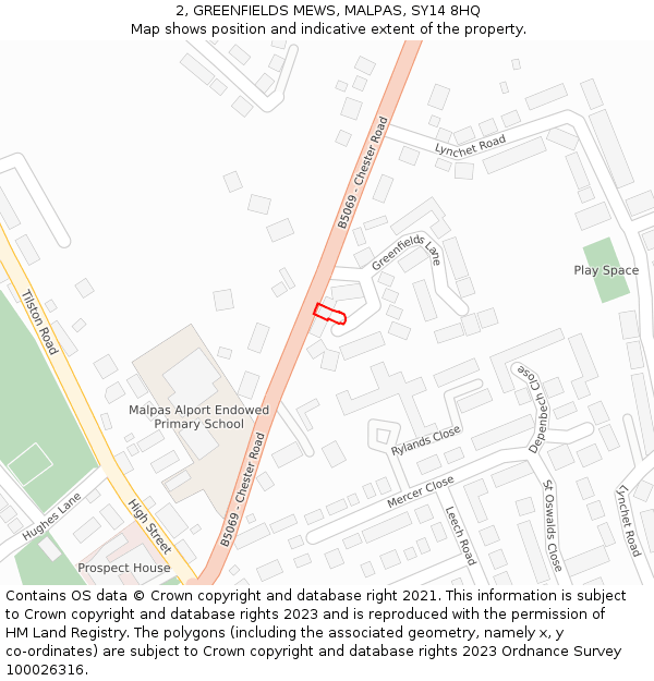 2, GREENFIELDS MEWS, MALPAS, SY14 8HQ: Location map and indicative extent of plot