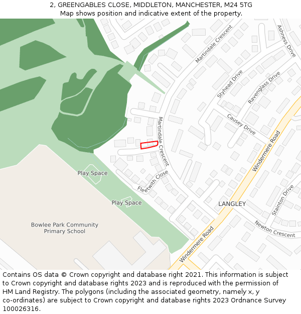 2, GREENGABLES CLOSE, MIDDLETON, MANCHESTER, M24 5TG: Location map and indicative extent of plot