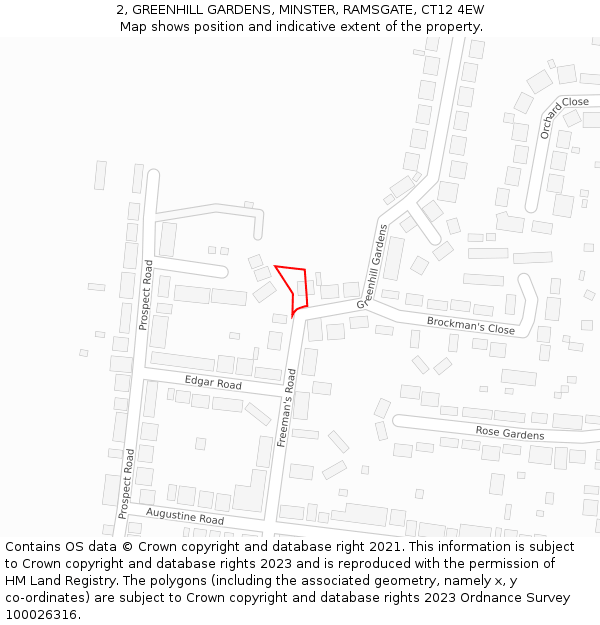 2, GREENHILL GARDENS, MINSTER, RAMSGATE, CT12 4EW: Location map and indicative extent of plot