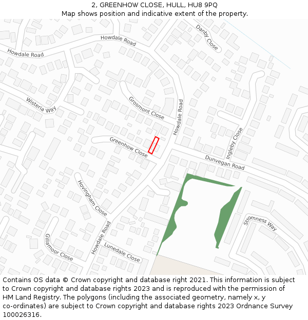 2, GREENHOW CLOSE, HULL, HU8 9PQ: Location map and indicative extent of plot