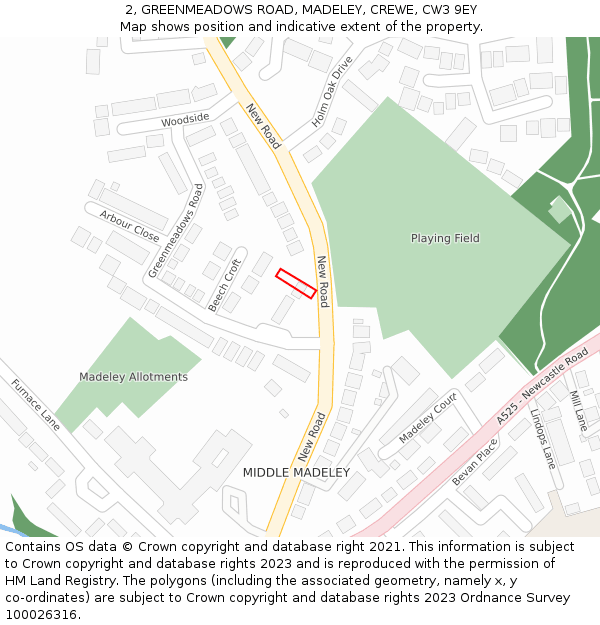 2, GREENMEADOWS ROAD, MADELEY, CREWE, CW3 9EY: Location map and indicative extent of plot