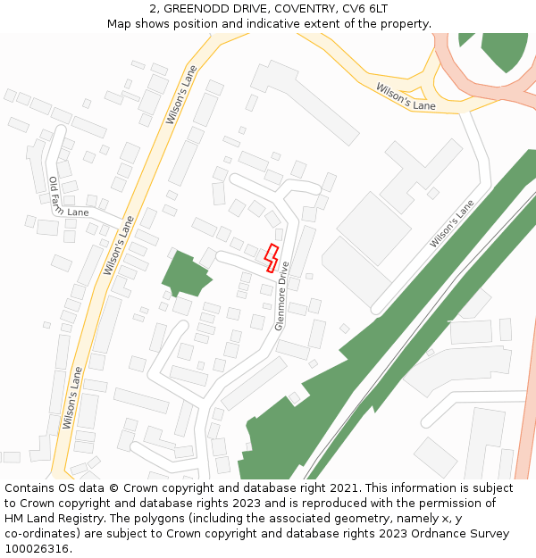 2, GREENODD DRIVE, COVENTRY, CV6 6LT: Location map and indicative extent of plot