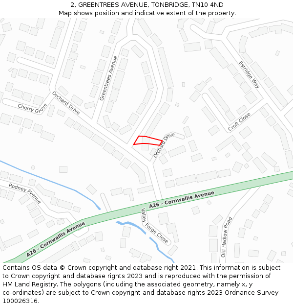 2, GREENTREES AVENUE, TONBRIDGE, TN10 4ND: Location map and indicative extent of plot