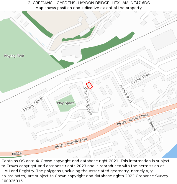 2, GREENWICH GARDENS, HAYDON BRIDGE, HEXHAM, NE47 6DS: Location map and indicative extent of plot