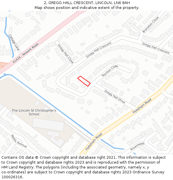 2, GREGG HALL CRESCENT, LINCOLN, LN6 8AH: Location map and indicative extent of plot