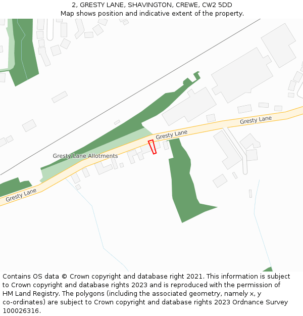 2, GRESTY LANE, SHAVINGTON, CREWE, CW2 5DD: Location map and indicative extent of plot