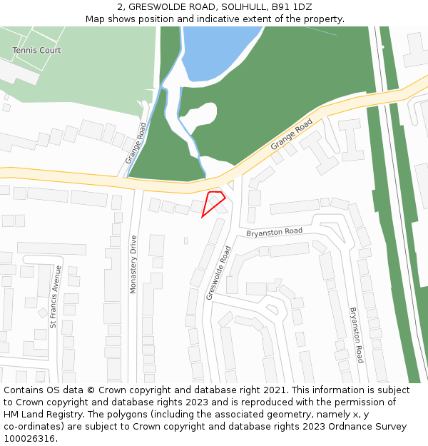 2, GRESWOLDE ROAD, SOLIHULL, B91 1DZ: Location map and indicative extent of plot