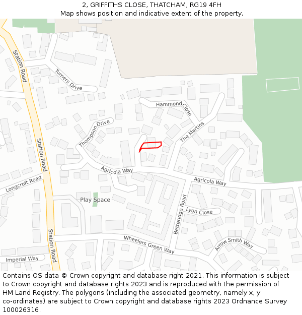 2, GRIFFITHS CLOSE, THATCHAM, RG19 4FH: Location map and indicative extent of plot