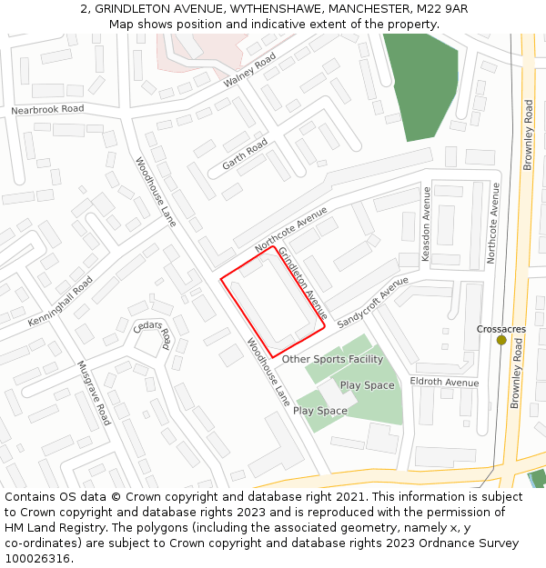 2, GRINDLETON AVENUE, WYTHENSHAWE, MANCHESTER, M22 9AR: Location map and indicative extent of plot