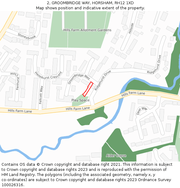 2, GROOMBRIDGE WAY, HORSHAM, RH12 1XD: Location map and indicative extent of plot