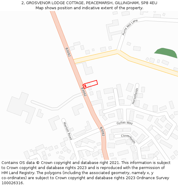 2, GROSVENOR LODGE COTTAGE, PEACEMARSH, GILLINGHAM, SP8 4EU: Location map and indicative extent of plot