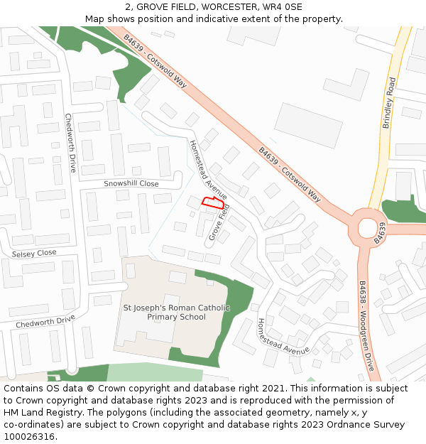 2, GROVE FIELD, WORCESTER, WR4 0SE: Location map and indicative extent of plot