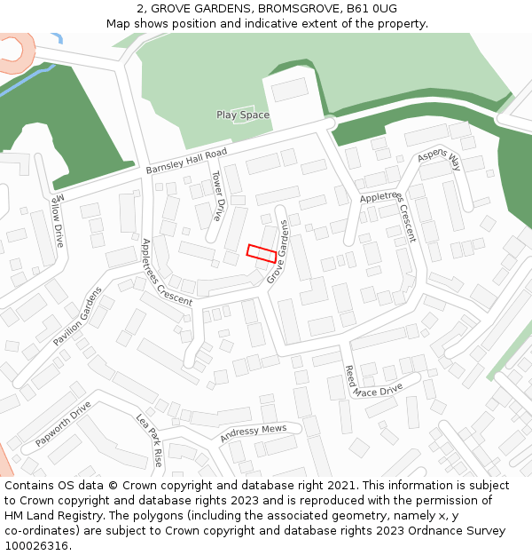 2, GROVE GARDENS, BROMSGROVE, B61 0UG: Location map and indicative extent of plot