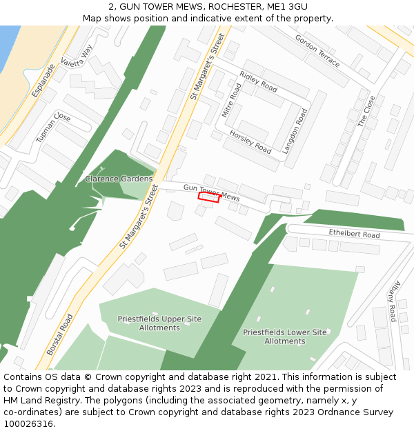 2, GUN TOWER MEWS, ROCHESTER, ME1 3GU: Location map and indicative extent of plot