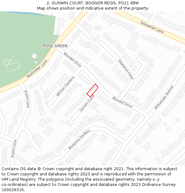 2, GUNWIN COURT, BOGNOR REGIS, PO21 4BW: Location map and indicative extent of plot