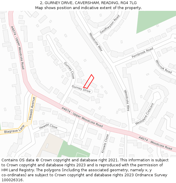 2, GURNEY DRIVE, CAVERSHAM, READING, RG4 7LG: Location map and indicative extent of plot