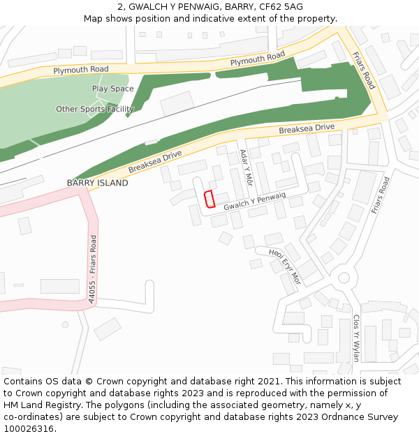 2, GWALCH Y PENWAIG, BARRY, CF62 5AG: Location map and indicative extent of plot