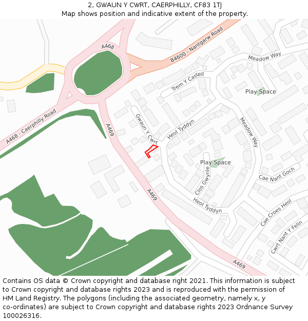 2, GWAUN Y CWRT, CAERPHILLY, CF83 1TJ: Location map and indicative extent of plot