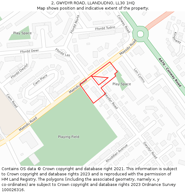 2, GWYDYR ROAD, LLANDUDNO, LL30 1HQ: Location map and indicative extent of plot