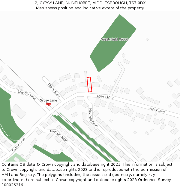 2, GYPSY LANE, NUNTHORPE, MIDDLESBROUGH, TS7 0DX: Location map and indicative extent of plot