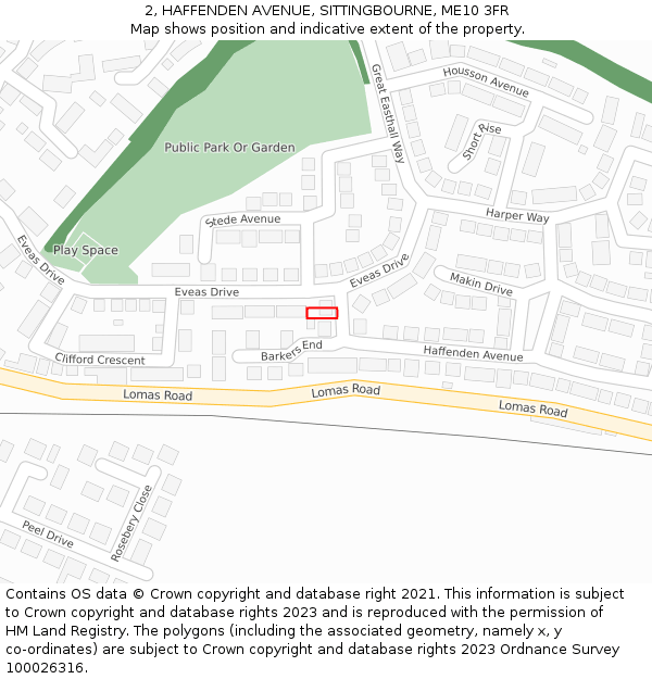 2, HAFFENDEN AVENUE, SITTINGBOURNE, ME10 3FR: Location map and indicative extent of plot