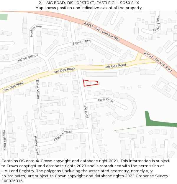 2, HAIG ROAD, BISHOPSTOKE, EASTLEIGH, SO50 8HX: Location map and indicative extent of plot