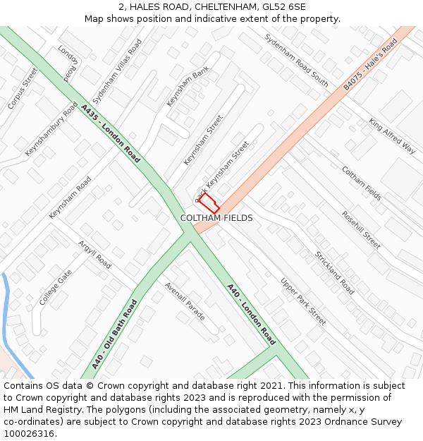 2, HALES ROAD, CHELTENHAM, GL52 6SE: Location map and indicative extent of plot