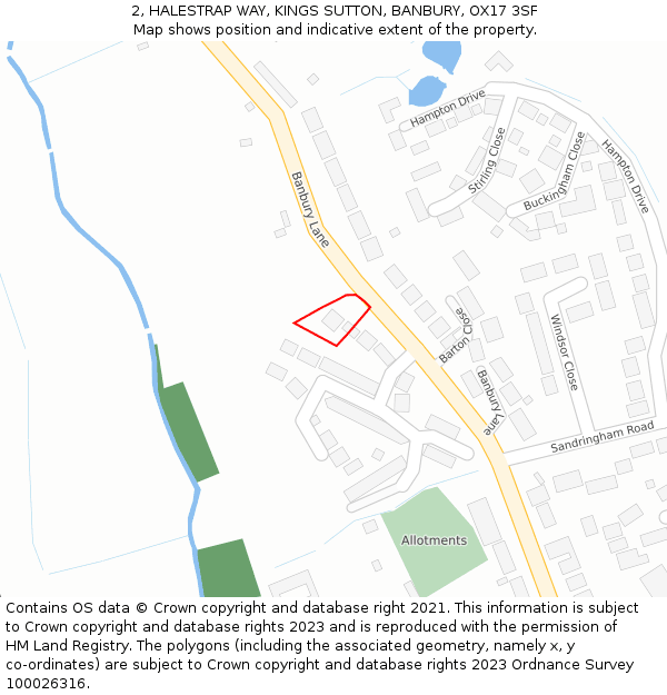2, HALESTRAP WAY, KINGS SUTTON, BANBURY, OX17 3SF: Location map and indicative extent of plot