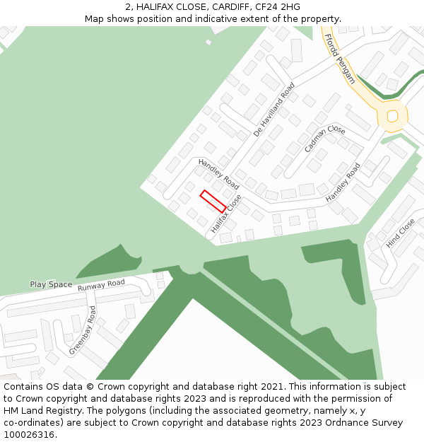 2, HALIFAX CLOSE, CARDIFF, CF24 2HG: Location map and indicative extent of plot