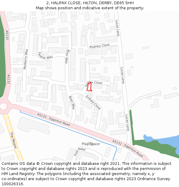 2, HALIFAX CLOSE, HILTON, DERBY, DE65 5HH: Location map and indicative extent of plot