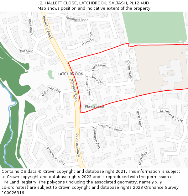 2, HALLETT CLOSE, LATCHBROOK, SALTASH, PL12 4UD: Location map and indicative extent of plot