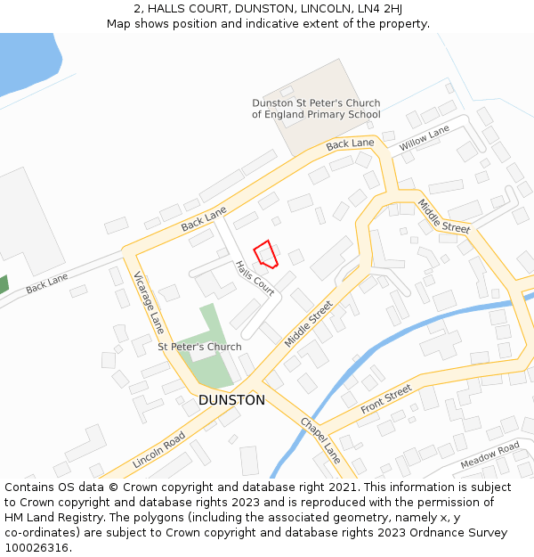 2, HALLS COURT, DUNSTON, LINCOLN, LN4 2HJ: Location map and indicative extent of plot