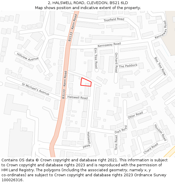 2, HALSWELL ROAD, CLEVEDON, BS21 6LD: Location map and indicative extent of plot