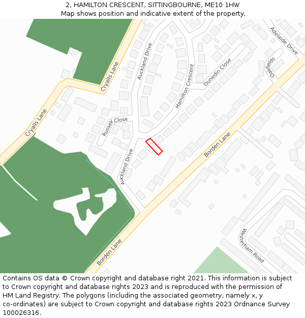 2, HAMILTON CRESCENT, SITTINGBOURNE, ME10 1HW: Location map and indicative extent of plot