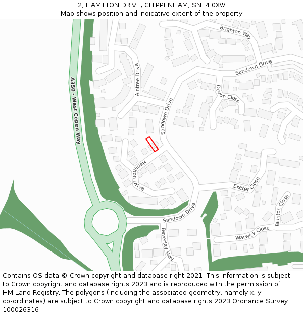 2, HAMILTON DRIVE, CHIPPENHAM, SN14 0XW: Location map and indicative extent of plot