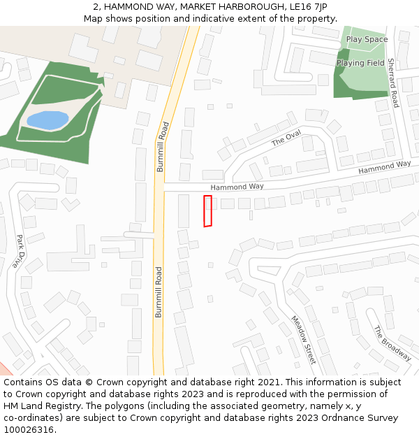 2, HAMMOND WAY, MARKET HARBOROUGH, LE16 7JP: Location map and indicative extent of plot