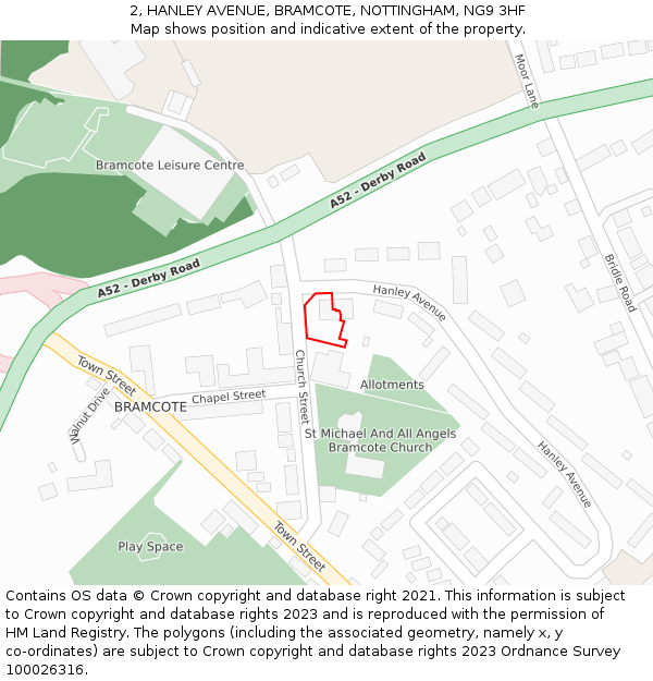 2, HANLEY AVENUE, BRAMCOTE, NOTTINGHAM, NG9 3HF: Location map and indicative extent of plot