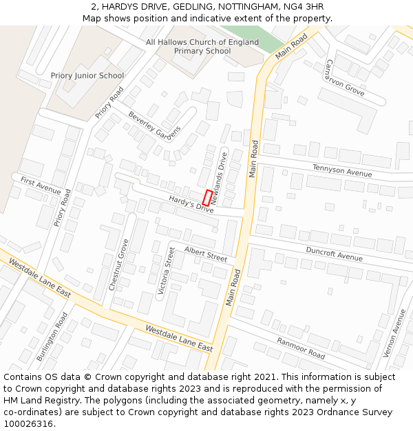 2, HARDYS DRIVE, GEDLING, NOTTINGHAM, NG4 3HR: Location map and indicative extent of plot