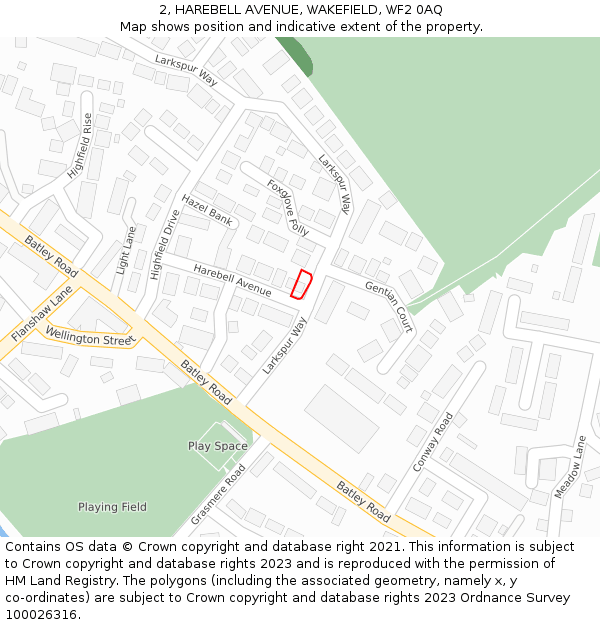 2, HAREBELL AVENUE, WAKEFIELD, WF2 0AQ: Location map and indicative extent of plot