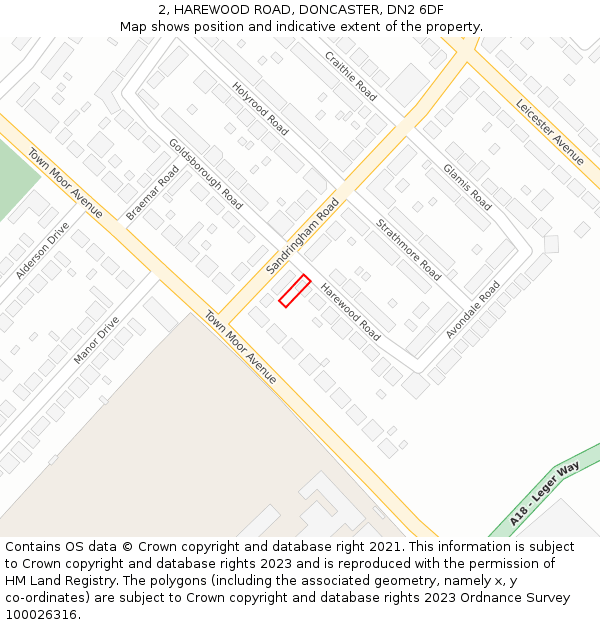 2, HAREWOOD ROAD, DONCASTER, DN2 6DF: Location map and indicative extent of plot