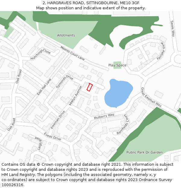 2, HARGRAVES ROAD, SITTINGBOURNE, ME10 3GF: Location map and indicative extent of plot