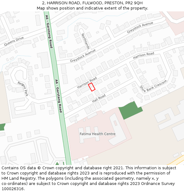 2, HARRISON ROAD, FULWOOD, PRESTON, PR2 9QH: Location map and indicative extent of plot